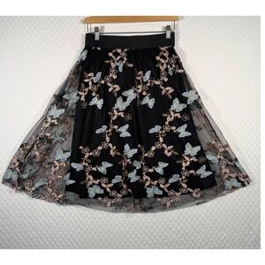 Fairy Ethereal Butterfly Embroidered tulle Mesh Midi Skirt M Floral A-Line Luna